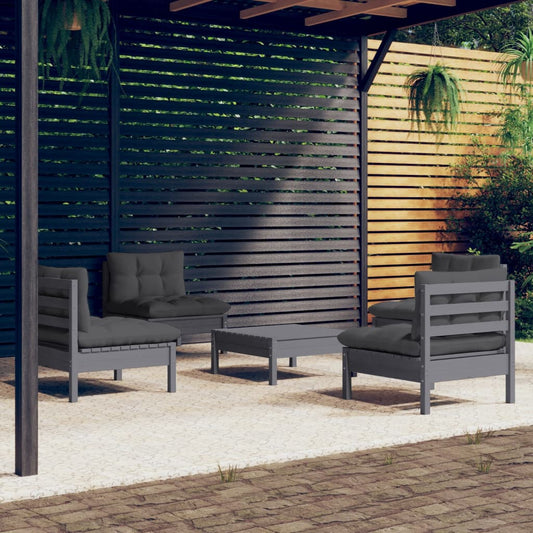 Set Divani da Giardino 5 pz con Cuscini Antracite Legno di Pino - homemem39