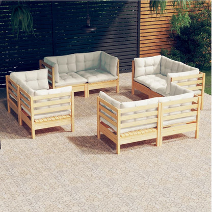 Set Salotto da Giardino 8 pz con Cuscini Crema in Legno di Pino