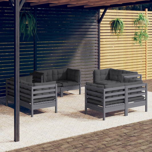 Set Divani da Giardino 8 pz con Cuscini Antracite Legno di Pino - homemem39