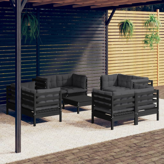 Set Divani da Giardino 9 pz con Cuscini Antracite Legno di Pino - homemem39