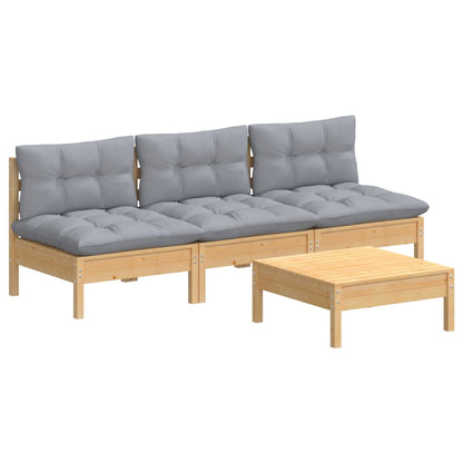 Set Divani da Giardino 4 pz con Cuscini Grigi Massello di Pino - homemem39