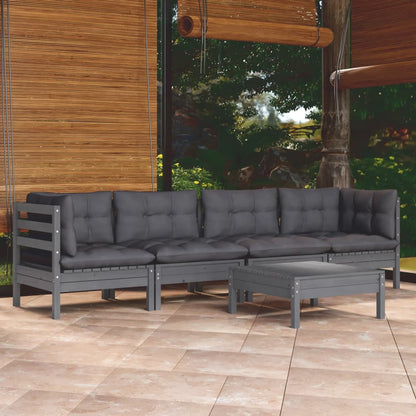 Set Divani da Giardino 5 pz con Cuscini Legno Massello di Pino