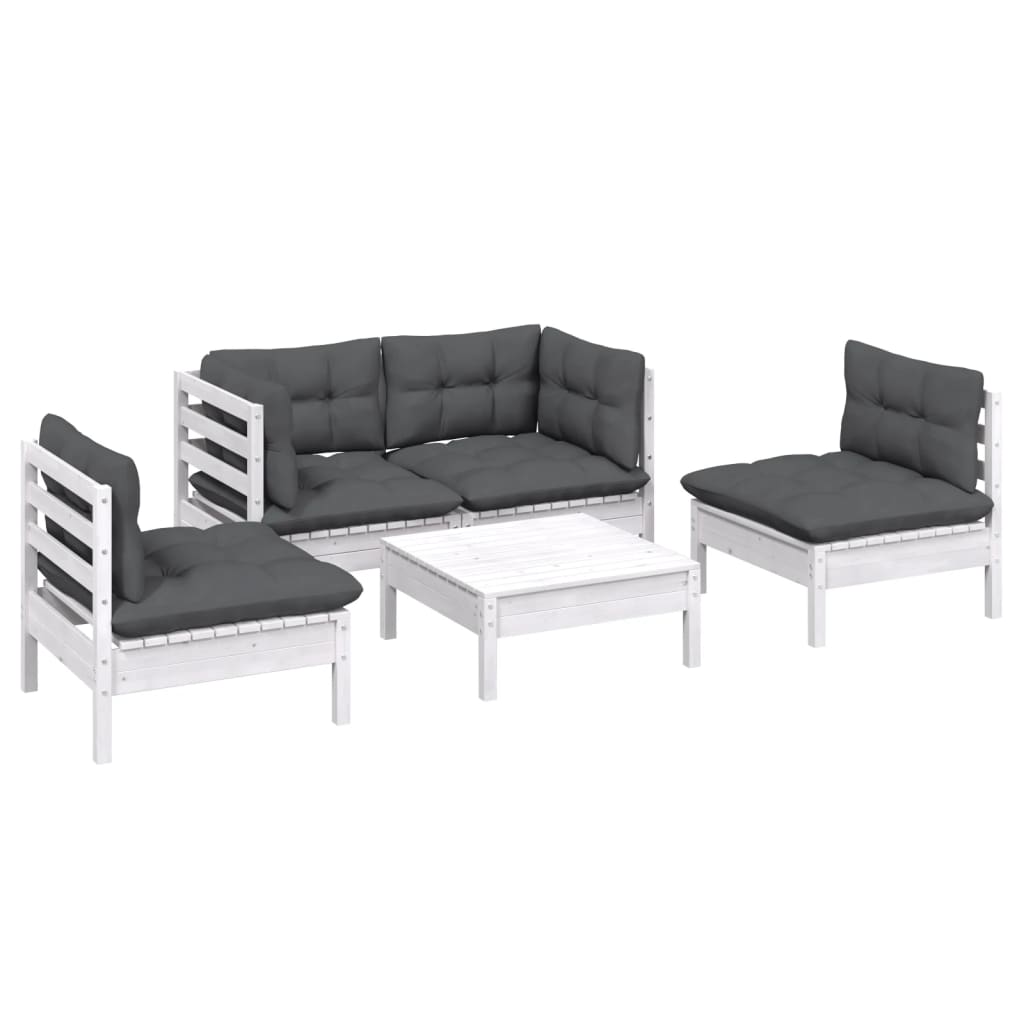Set Salotto da Giardino 5pz con Cuscini Legno Massello di Pino - homemem39