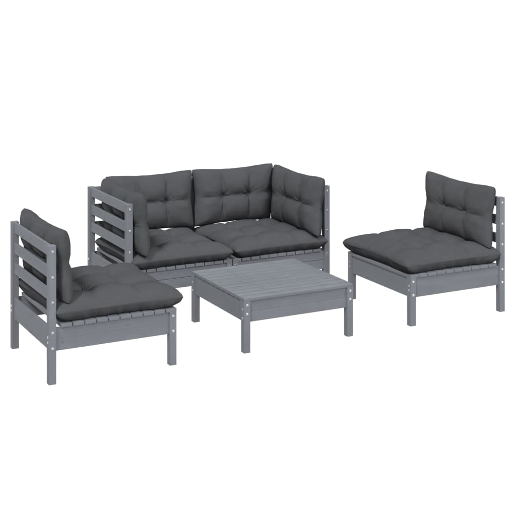 Set Divani da Giardino 5 pz con Cuscini Legno Massello di Pino - homemem39