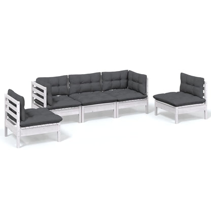 Set Salotto da Giardino 5pz con Cuscini Legno Massello di Pino - homemem39