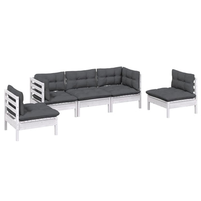 Set Salotto da Giardino 5pz con Cuscini Legno Massello di Pino - homemem39
