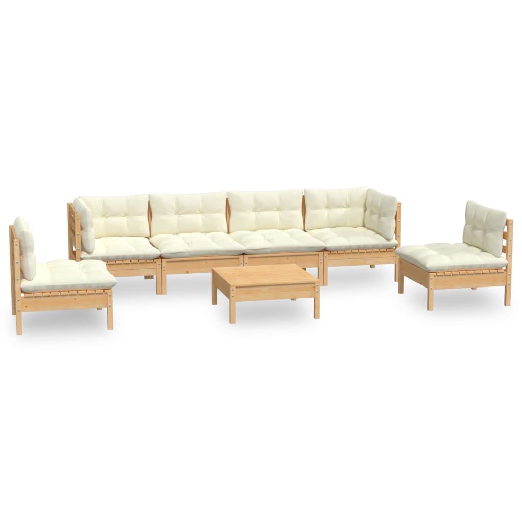 Set Divani da Giardino 7 pz con Cuscini Crema in Massello di Pino | homemem39