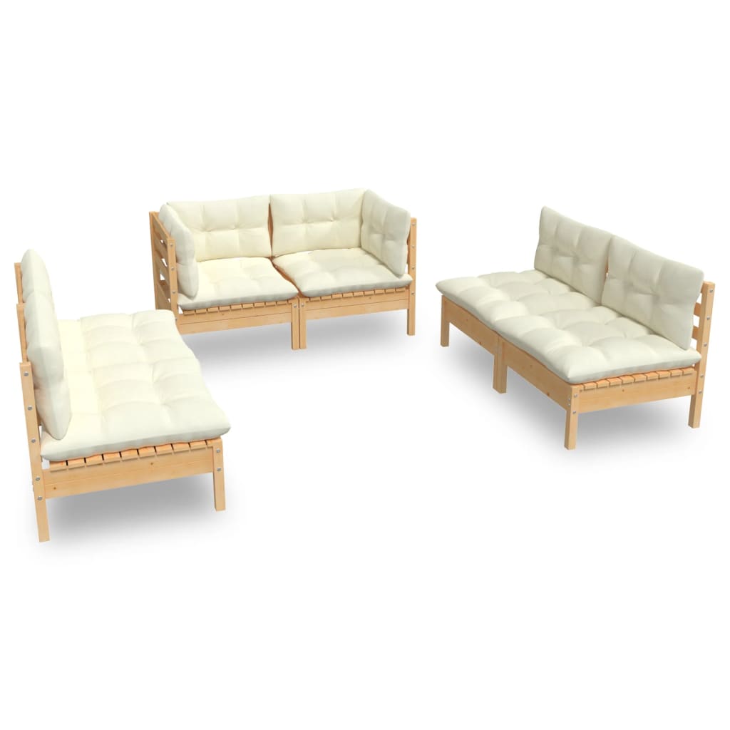 Set Divani da Giardino 6 pz con Cuscini Crema in Massello di Pino | homemem39