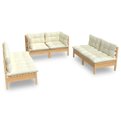 Set Divani da Giardino 6 pz con Cuscini Crema in Massello di Pino | homemem39