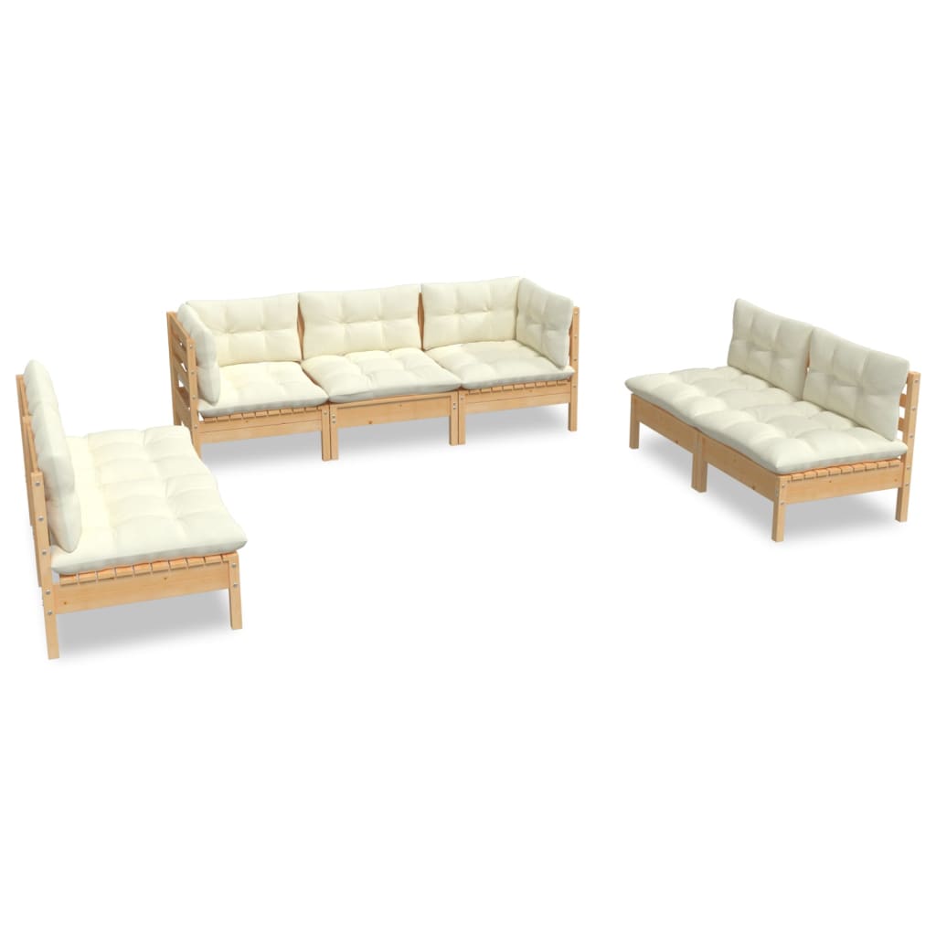 Set Divani da Giardino 7 pz con Cuscini Crema in Massello di Pino | homemem39