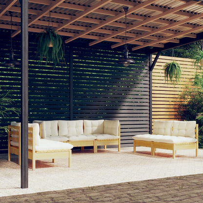 Set Divani da Giardino 7 pz con Cuscini Crema in Massello di Pino | homemem39