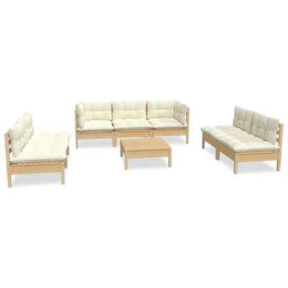 Set Divani da Giardino 8 pz con Cuscini Crema in Massello di Pino | homemem39