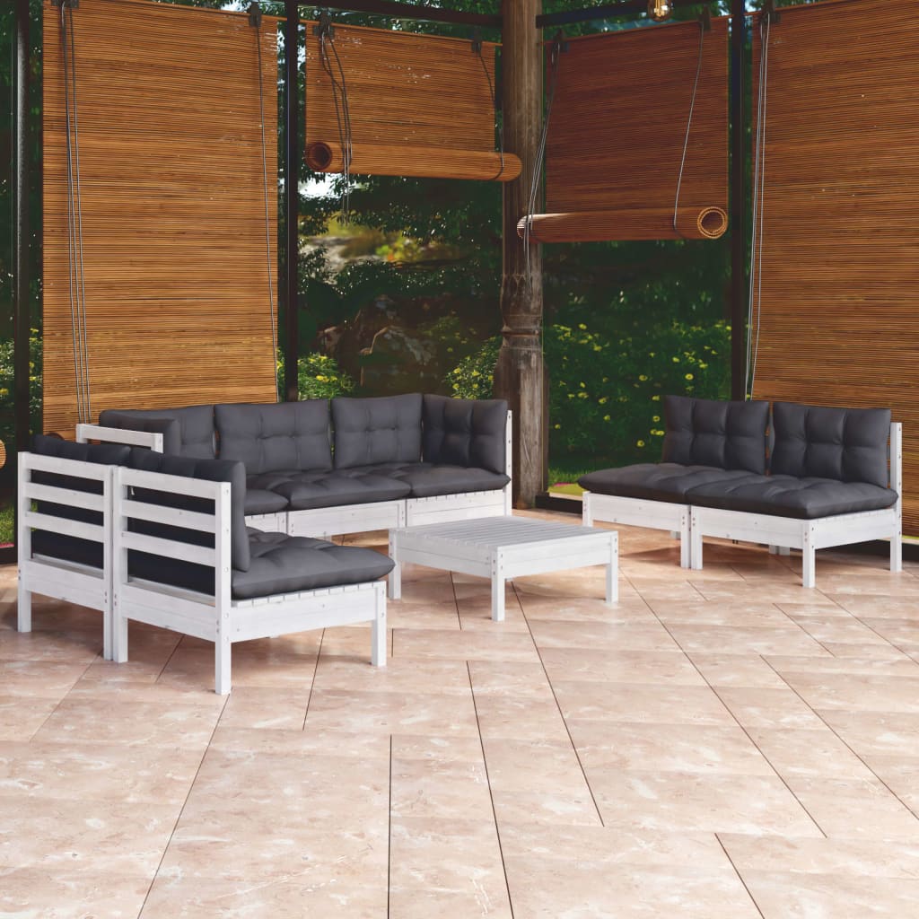 Set Divani da Giardino 8 pz con Cuscini Legno Massello di Pino - homemem39