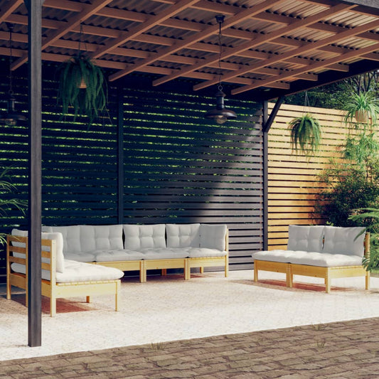 Set Divani da Giardino 8 pz con Cuscini Crema in Massello di Pino | homemem39