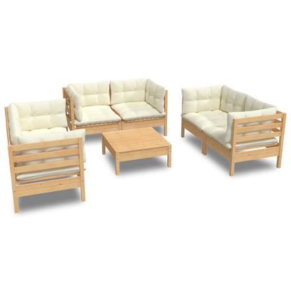 Set Divani da Giardino 7 pz con Cuscini Crema in Massello di Pino | homemem39