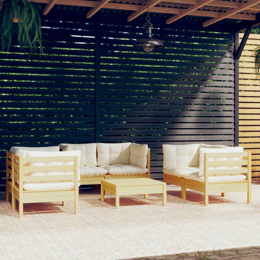 Set Divani da Giardino 7 pz con Cuscini Crema in Massello di Pino | homemem39