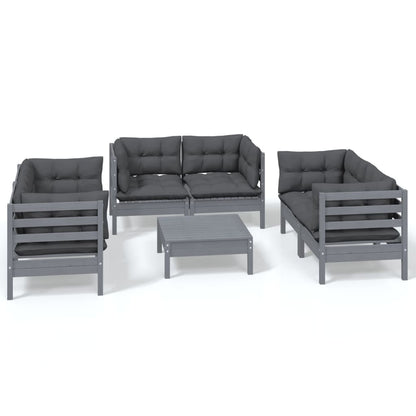 Set Salotto da Giardino 7pz con Cuscini Legno Massello di Pino - homemem39
