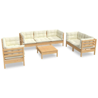 Set Divani da Giardino 8 pz con Cuscini Crema in Massello di Pino | homemem39