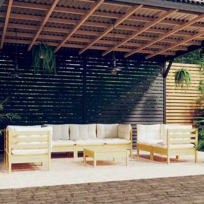 Set Divani da Giardino 8 pz con Cuscini Crema in Massello di Pino | homemem39