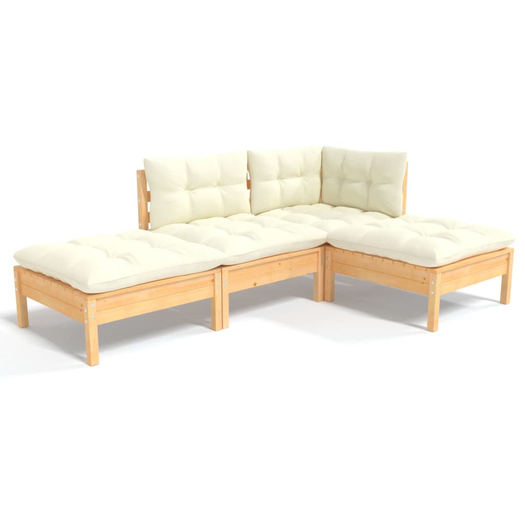 Set Divani da Giardino 4 pz con Cuscini Crema Massello di Pino | homemem39