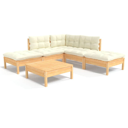 Set Salotto da Giardino 6 pz con Cuscini Crema Legno di Pino - homemem39