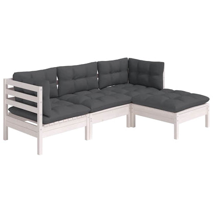 Set Divani da Giardino 4 pz con Cuscini Bianchi Legno di Pino - homemem39