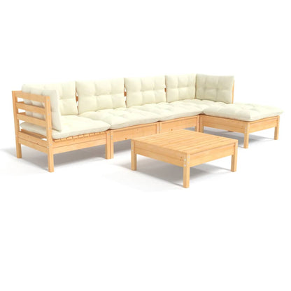 Set Salotto da Giardino 6 pz con Cuscini Crema Legno di Pino - homemem39