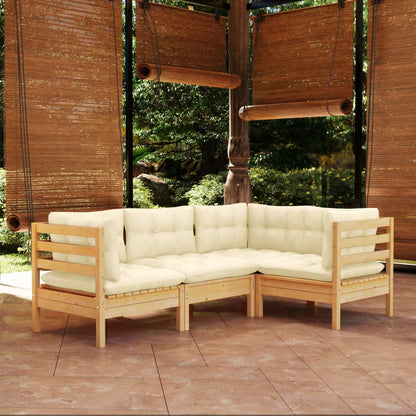 Set Salotto da Giardino 4 pz con Cuscini Crema in Legno di Pino