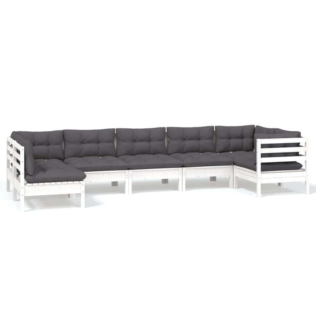 Set Divani da Giardino 7 pz con Cuscini Bianchi Legno di Pino | homemem39