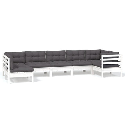 Set Divani da Giardino 7 pz con Cuscini Bianchi Legno di Pino | homemem39