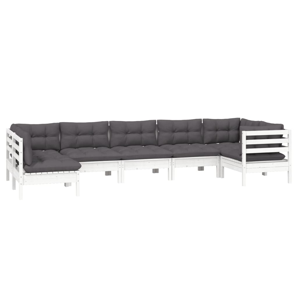 Set Divani da Giardino 7 pz con Cuscini Bianchi Legno di Pino | homemem39