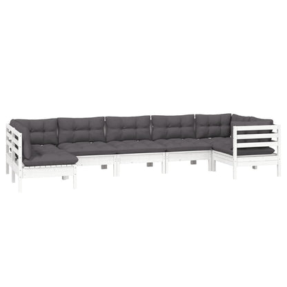 Set Divani da Giardino 7 pz con Cuscini Bianchi Legno di Pino | homemem39