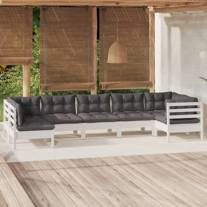 Set Divani da Giardino 7 pz con Cuscini Bianchi Legno di Pino | homemem39