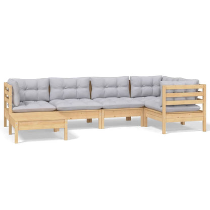 Set Divani da Giardino 6 pz con Cuscini Grigi Massello di Pino | homemem39