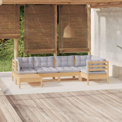 Set Divani da Giardino 6 pz con Cuscini Grigi Massello di Pino | homemem39