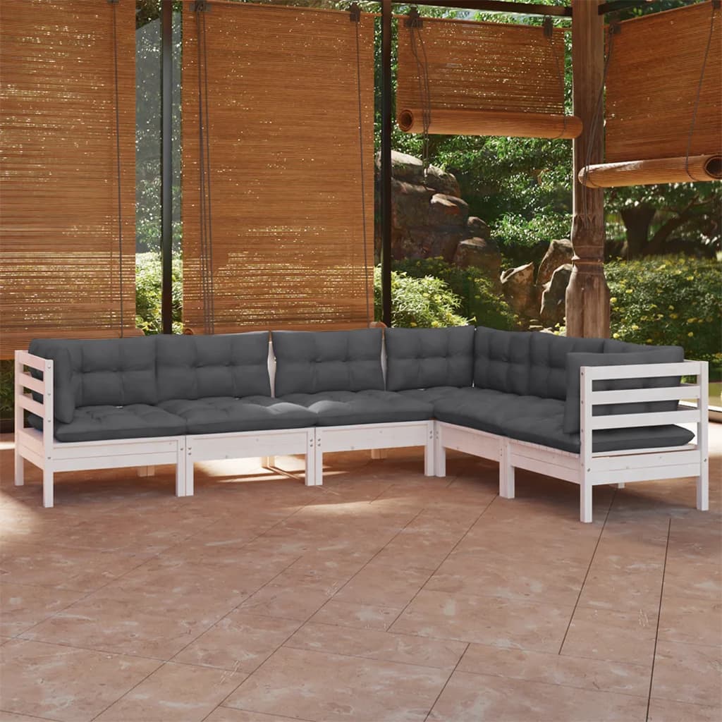 Set Divani da Giardino 6 pz con Cuscini Bianchi Legno di Pino - homemem39