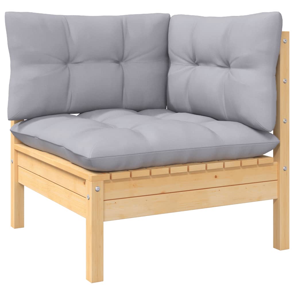 Set Divani da Giardino 7 pz con Cuscini Grigi Massello di Pino | homemem39