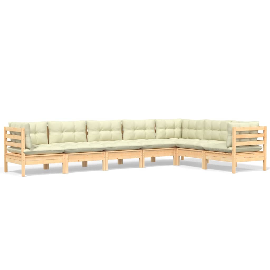 Set Divani da Giardino 7 pz con Cuscini Crema in Massello di Pino | homemem39