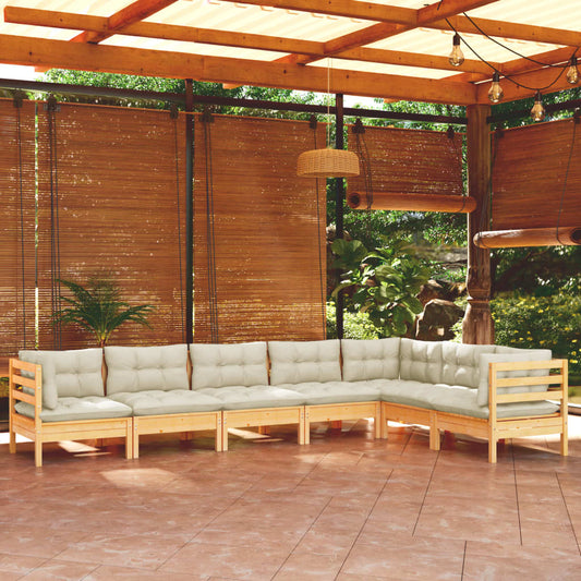 Set Divani da Giardino 7 pz con Cuscini Crema in Massello di Pino | homemem39