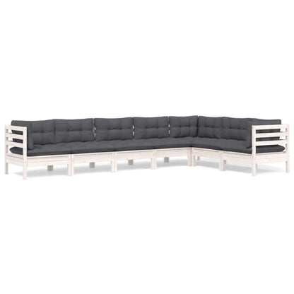 Set Divani da Giardino 7 pz con Cuscini Bianchi Legno di Pino | homemem39