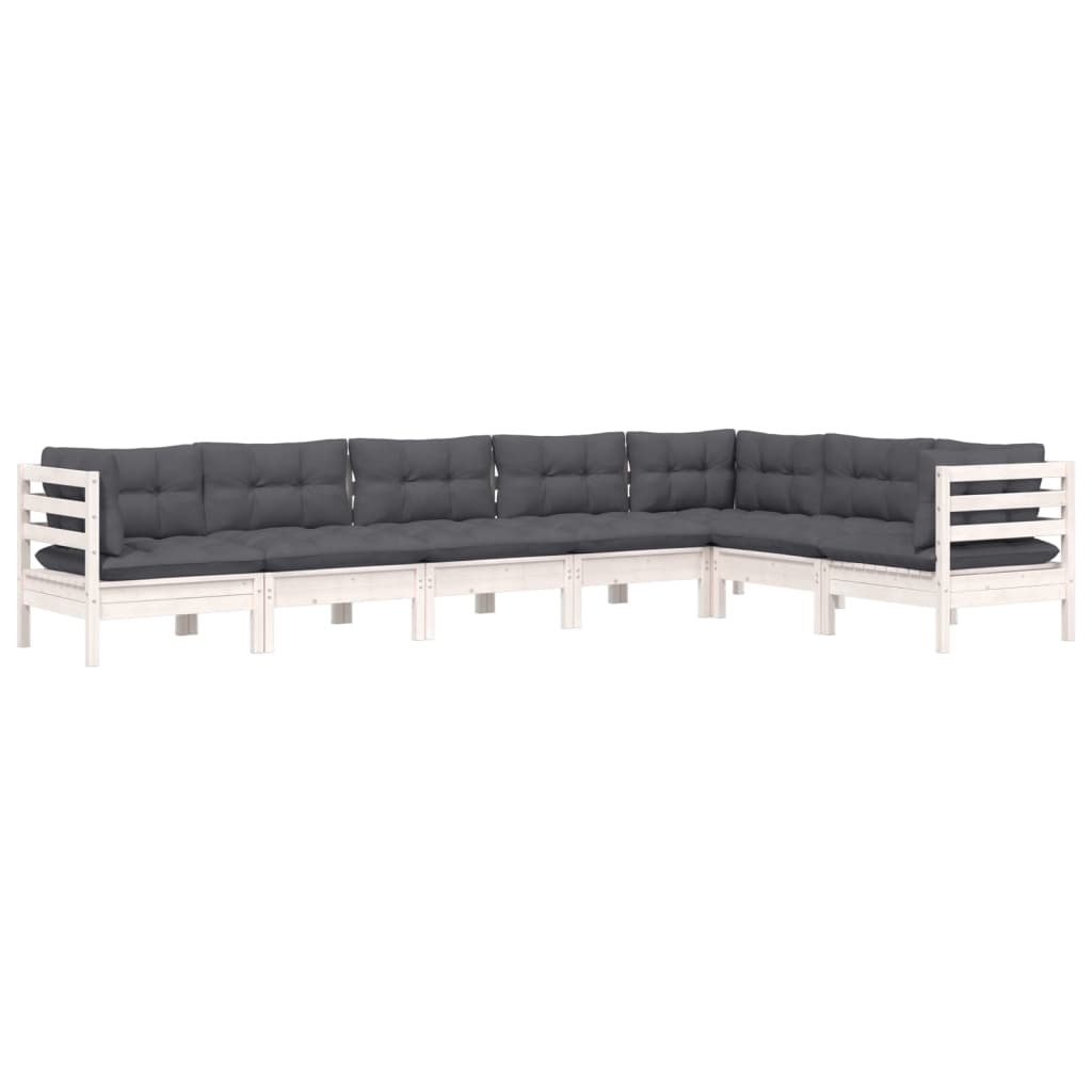 Set Divani da Giardino 7 pz con Cuscini Bianchi Legno di Pino | homemem39