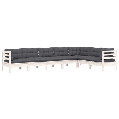 Set Divani da Giardino 7 pz con Cuscini Bianchi Legno di Pino | homemem39