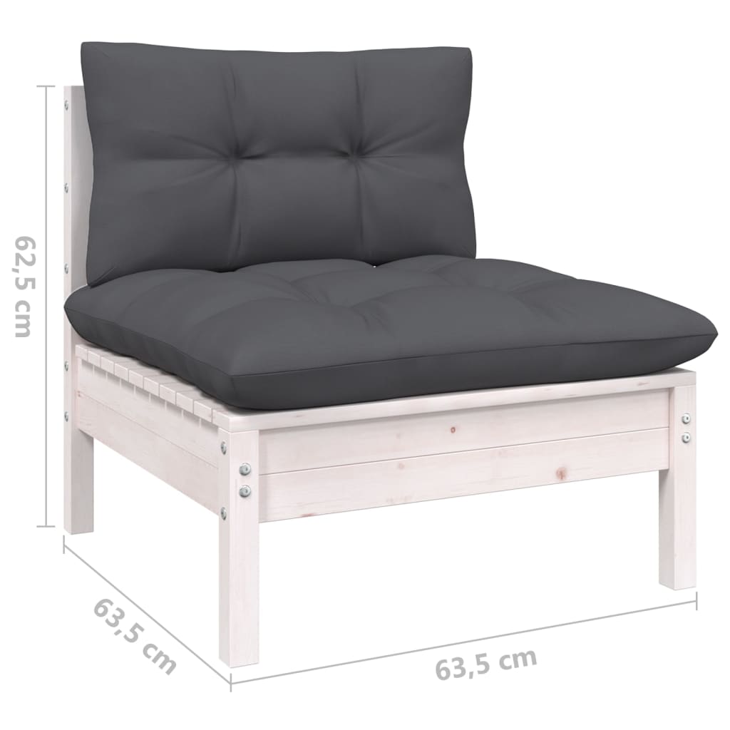 Set Divani da Giardino 7 pz con Cuscini Bianchi Legno di Pino | homemem39
