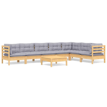 Set Divani da Giardino 8 pz con Cuscini Grigi Massello di Pino | homemem39