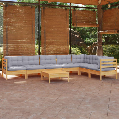 Set Divani da Giardino 8 pz con Cuscini Grigi Massello di Pino | homemem39