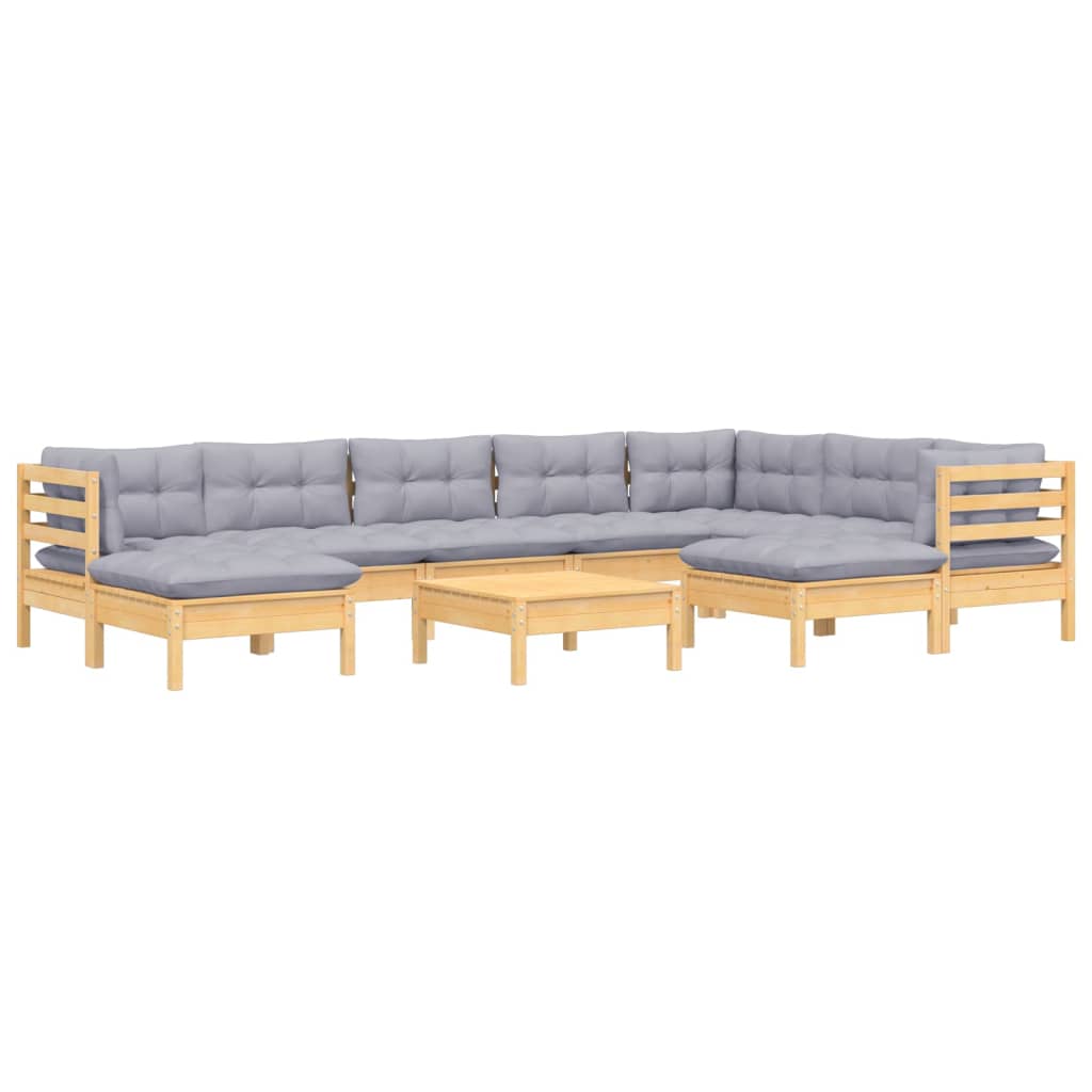 Set Divani da Giardino 10 pz con Cuscini Grigi Massello di Pino | homemem39