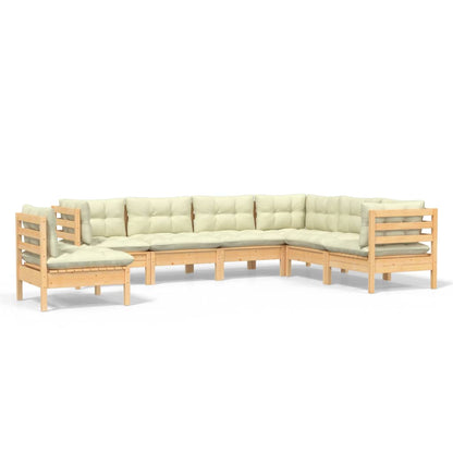 Set Divani da Giardino 7 pz con Cuscini Crema in Massello di Pino | homemem39