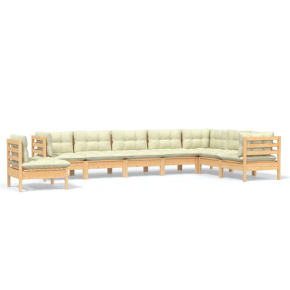 Set Divani da Giardino 8 pz con Cuscini Crema Massello di Pino | homemem39