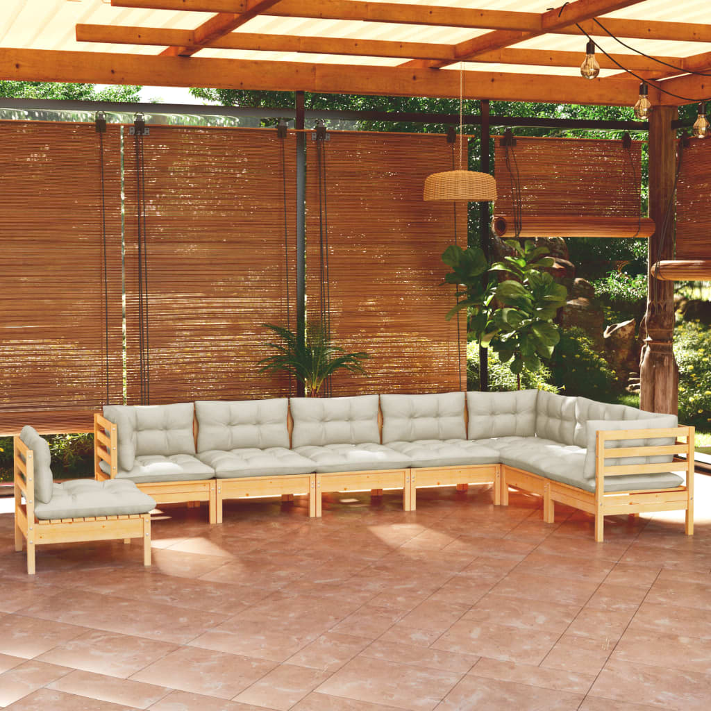 Set Divani da Giardino 8 pz con Cuscini Crema Massello di Pino | homemem39