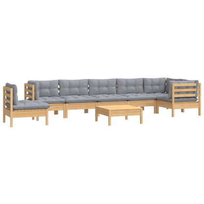 Set Divani da Giardino 9 pz con Cuscini Grigi Massello di Pino | homemem39